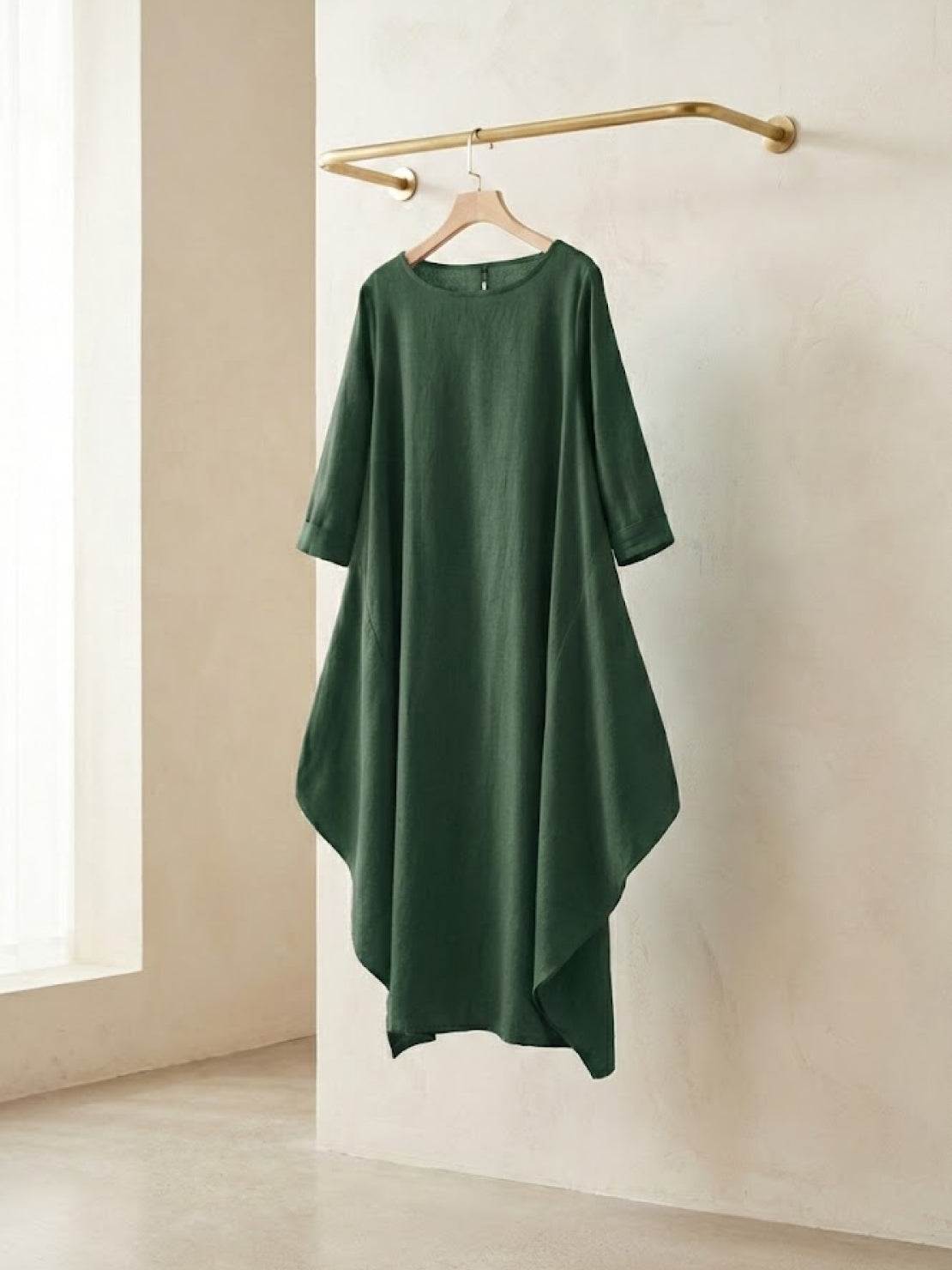 Women's Boho Maxi Dress with 3/4 Sleeves and Flowing Design