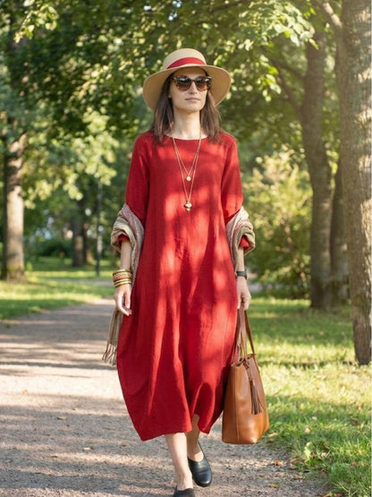 Women's Boho Maxi Dress with 3/4 Sleeves and Flowing Design