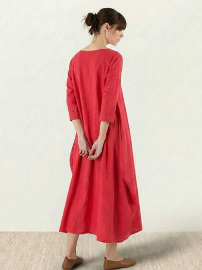 Women's Boho Maxi Dress with 3/4 Sleeves and Flowing Design