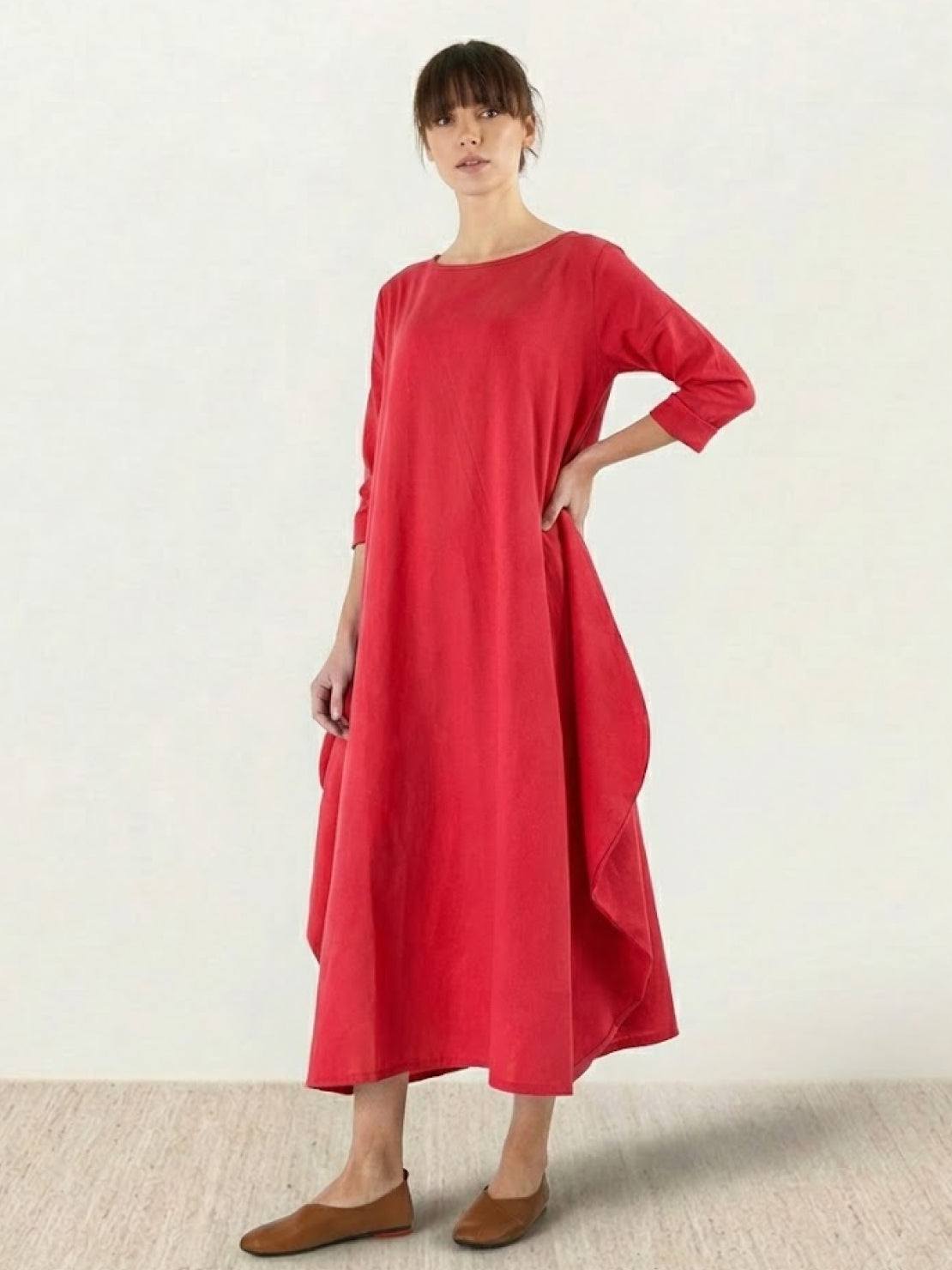 Women's Boho Maxi Dress with 3/4 Sleeves and Flowing Design