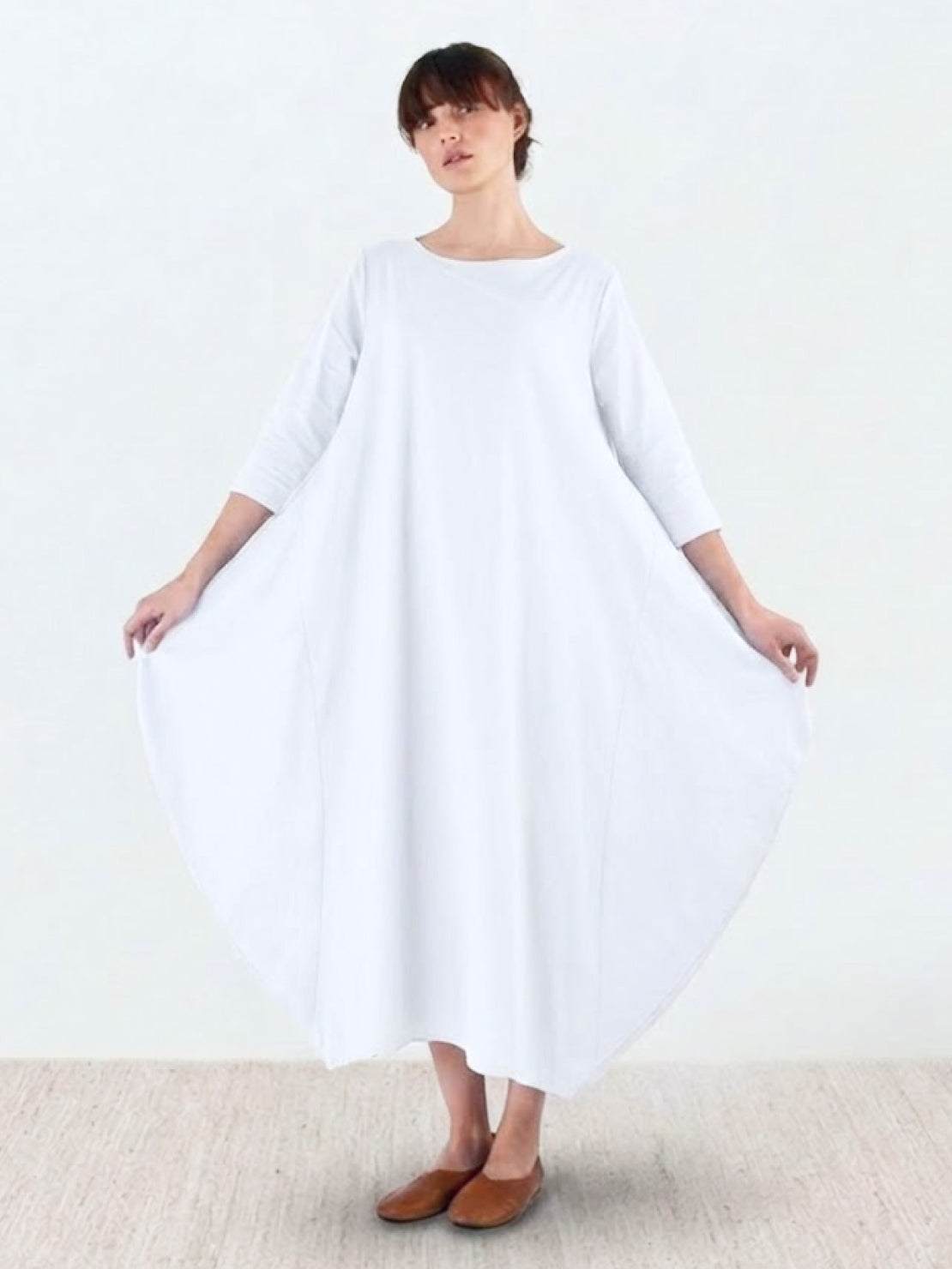 Effortless Boho Oversized Batwing Maxi Couture Cotton Linen Blend Floor Length Dress