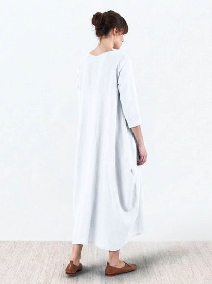 Women's Boho Maxi Dress with 3/4 Sleeves and Flowing Design