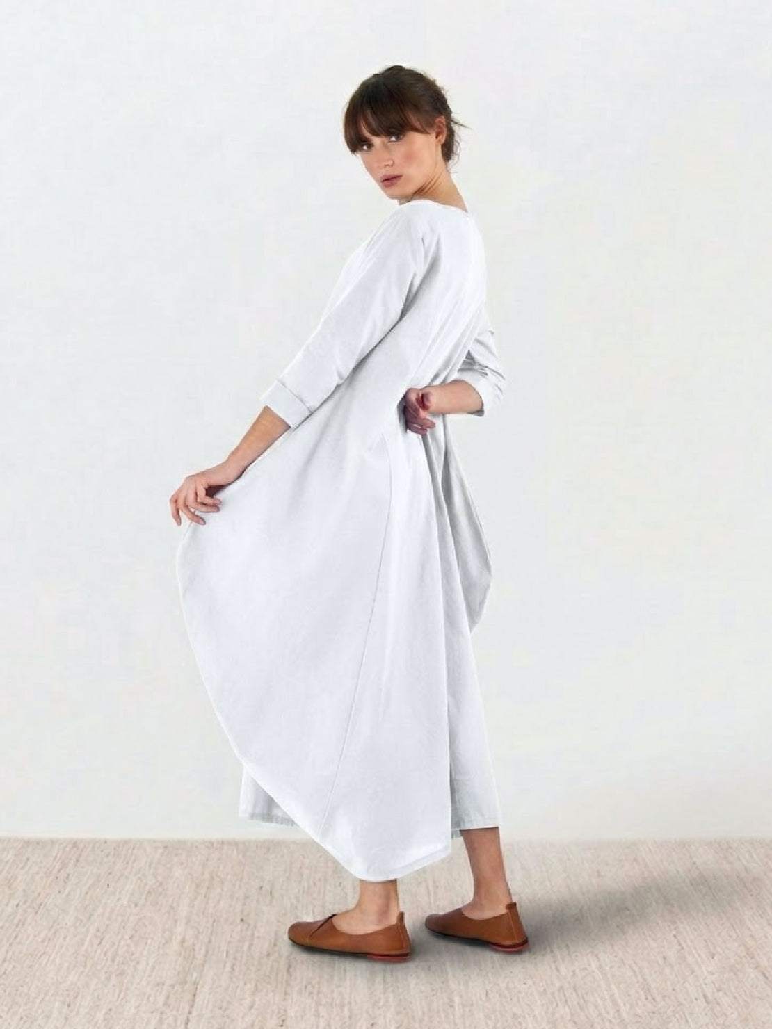 Women's Boho Maxi Dress with 3/4 Sleeves and Flowing Design
