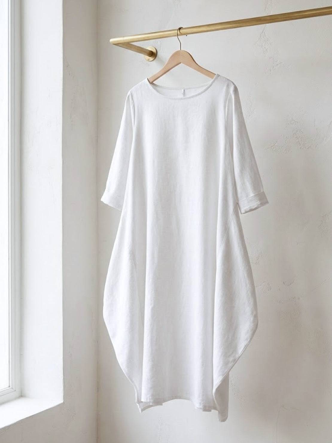 Effortless Boho Oversized Batwing Maxi Couture Cotton Linen Blend Floor Length Dress