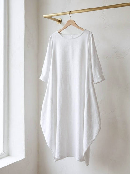 Effortless Boho Oversized Batwing Maxi Couture Cotton Linen Blend Floor Length Dress