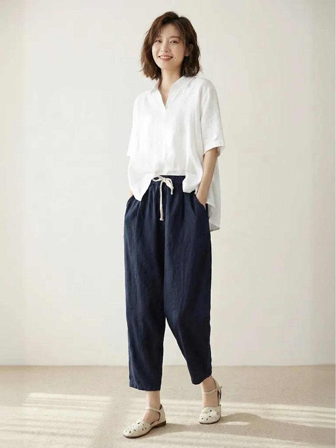 Brielle | Drawstring Straight-Leg Trousers with Adjustable Waist