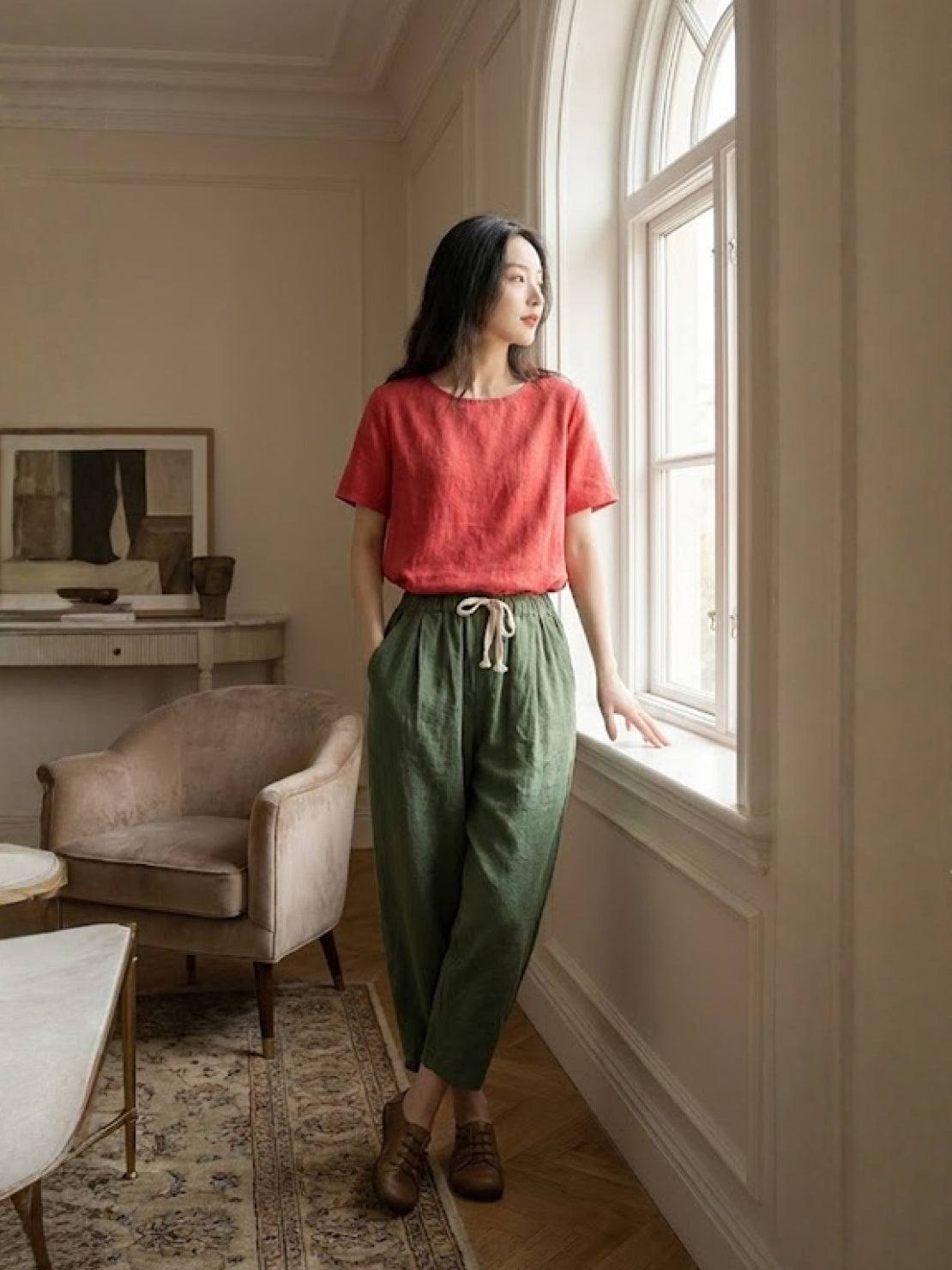 Brielle | Drawstring Straight-Leg Trousers with Adjustable Waist