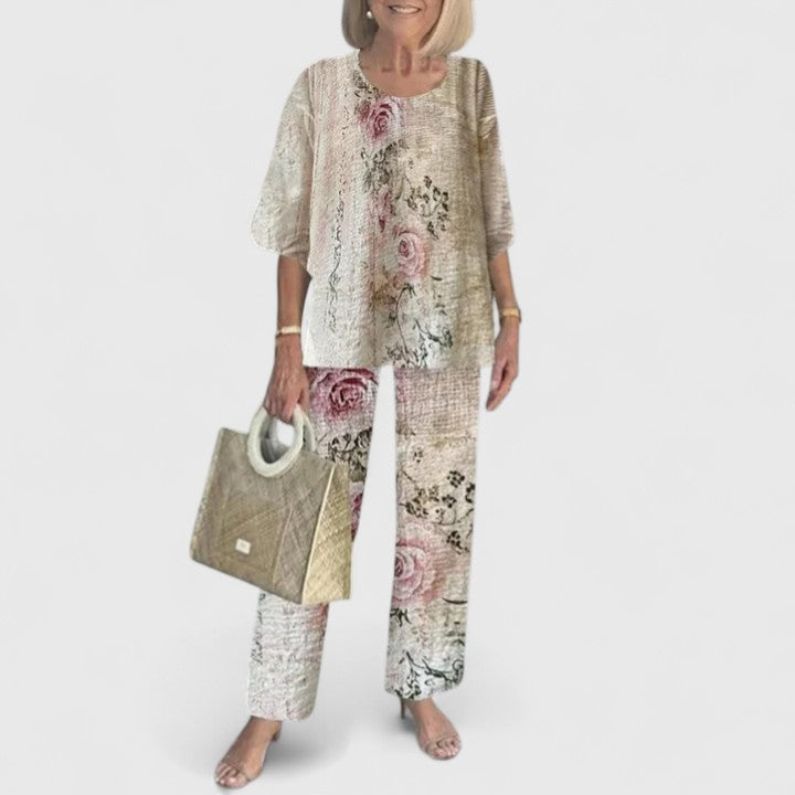 Demi | Floral Print Top with Wide-Leg Trousers Set
