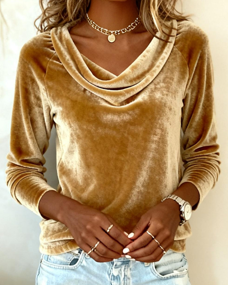 Women's Drape-Neck Top with Soft Fabric and Versatile Style
