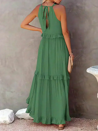 Women's Sleeveless Dress with Ruffles and Flowy Design