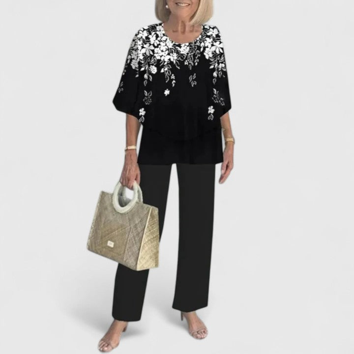Demi | Floral Print Top with Wide-Leg Trousers Set