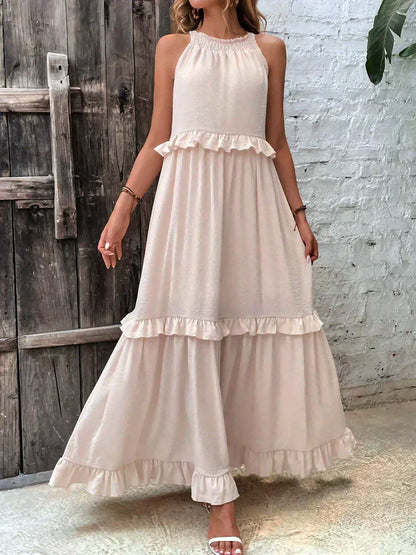 Women's Sleeveless Dress with Ruffles and Flowy Design