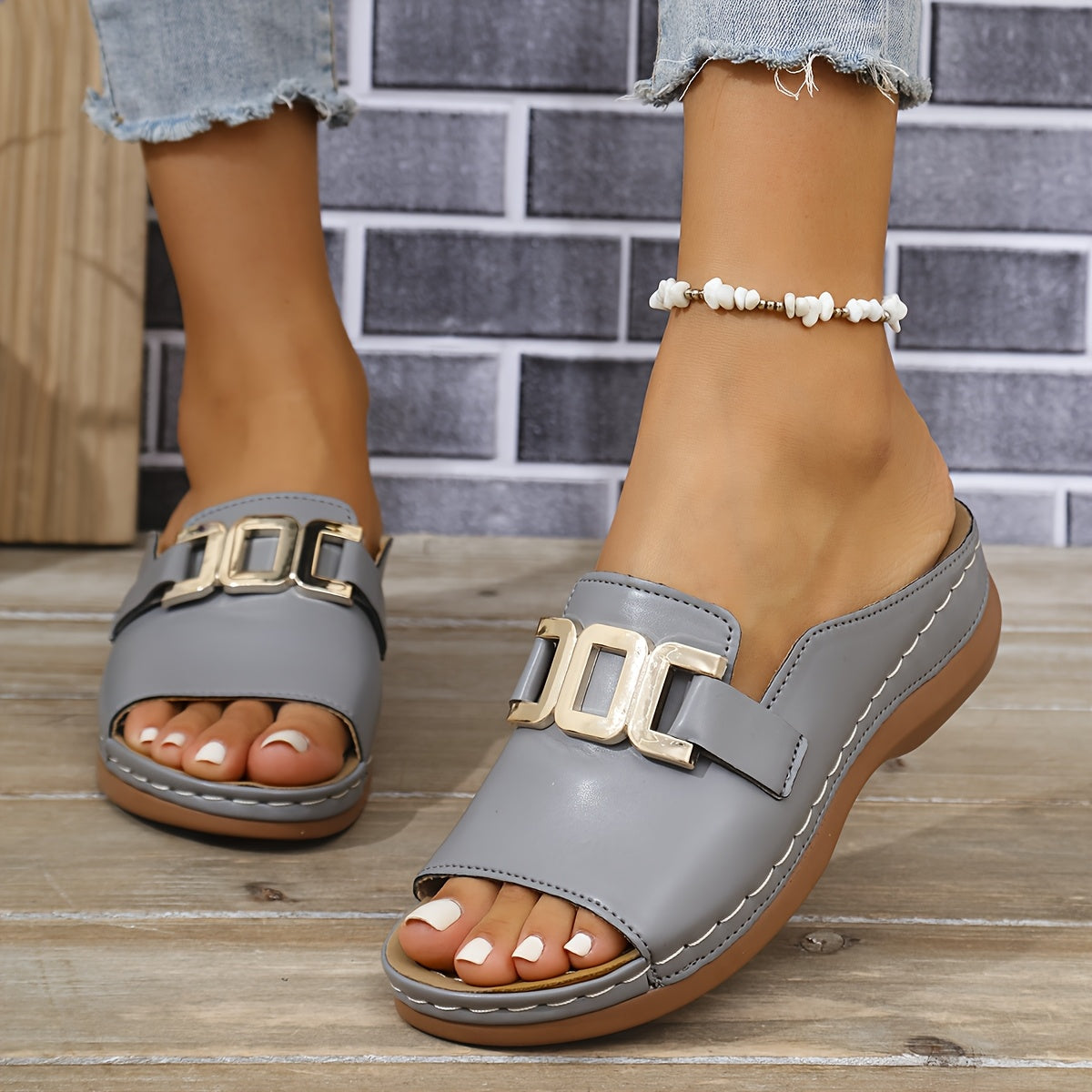 Women's Buckle Sandals with Cushioned Insole and Adjustable Strap
