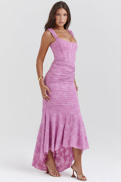 Women's Evening Dress with Lace Detail and Ruched Design