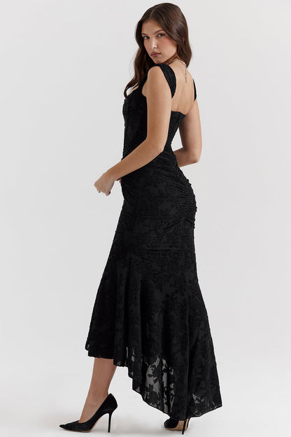 Women's Evening Dress with Lace Detail and Ruched Design