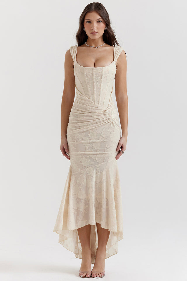 Luxuriously Exquisitely Ruched Lace Contoured Silhouette All-Night Bodycon Dress