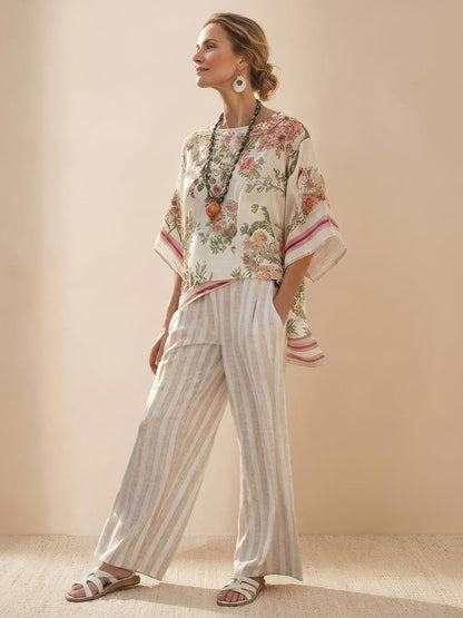 Wren | Striped Two-Piece Set with Wide-Leg Trousers and Tee
