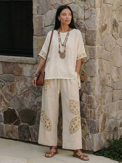 Wren | Striped Two-Piece Set with Wide-Leg Trousers and Tee