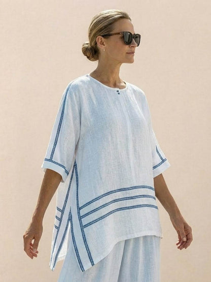 Wren | Striped Two-Piece Set with Wide-Leg Trousers and Tee