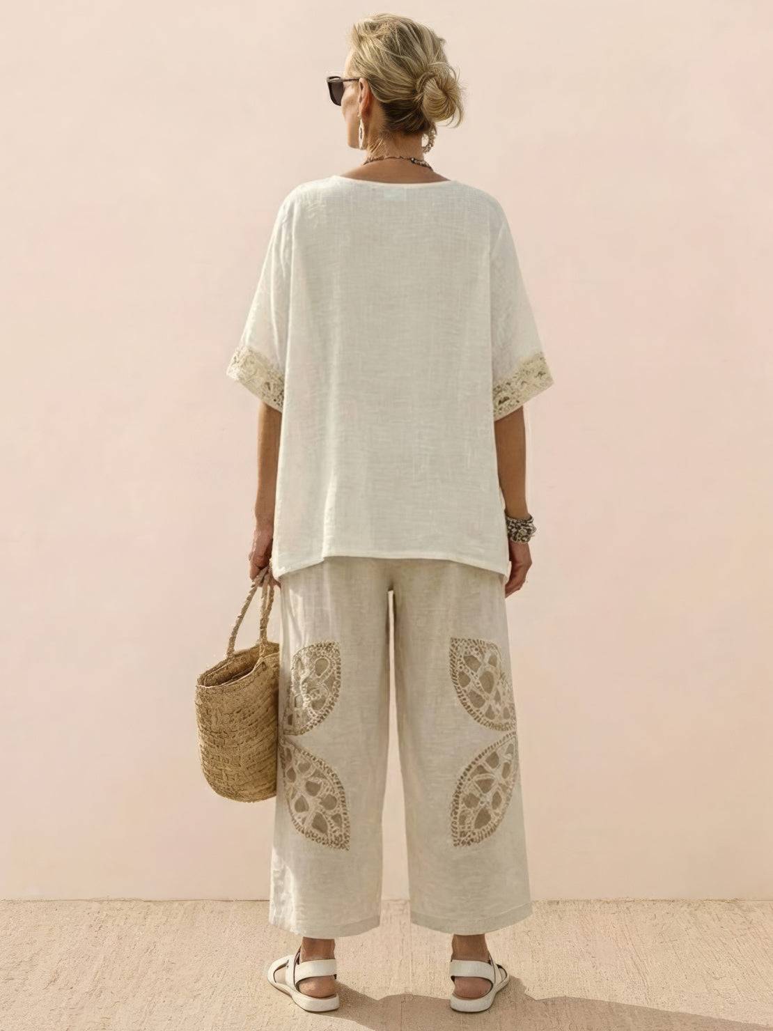 Wren | Striped Two-Piece Set with Wide-Leg Trousers and Tee