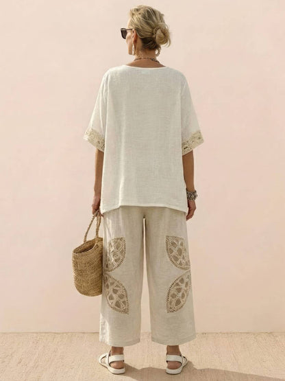 Wren | Striped Two-Piece Set with Wide-Leg Trousers and Tee