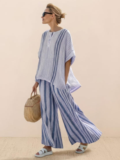 Wren | Striped Two-Piece Set with Wide-Leg Trousers and Tee