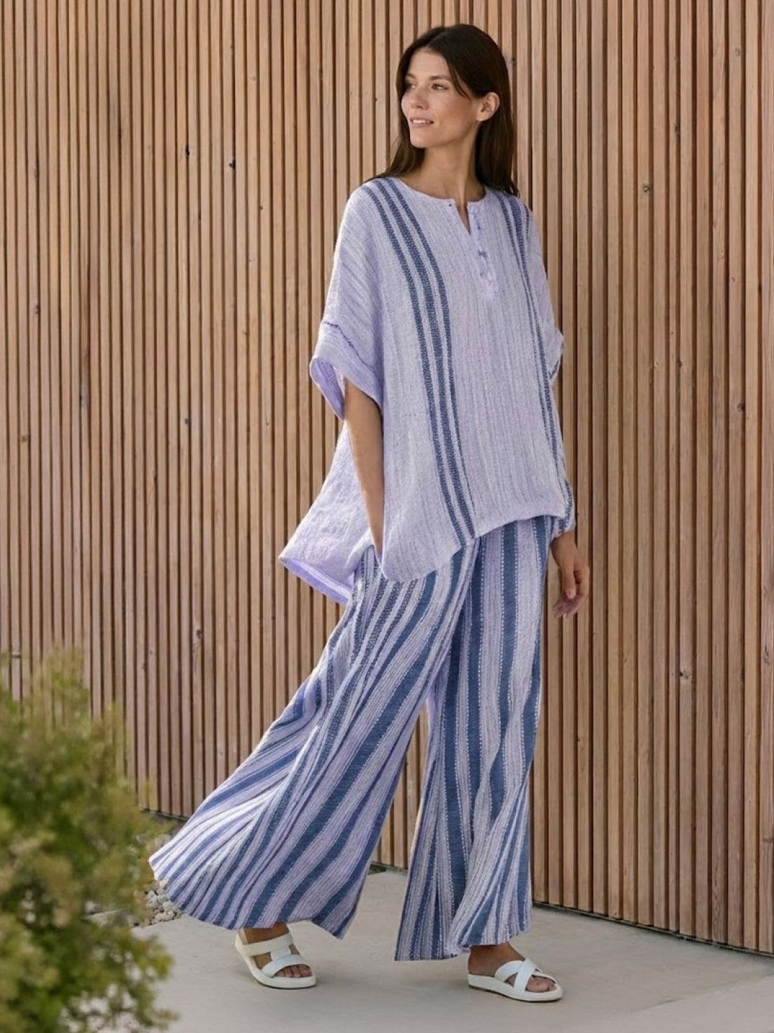 Wren | Striped Two-Piece Set with Wide-Leg Trousers and Tee