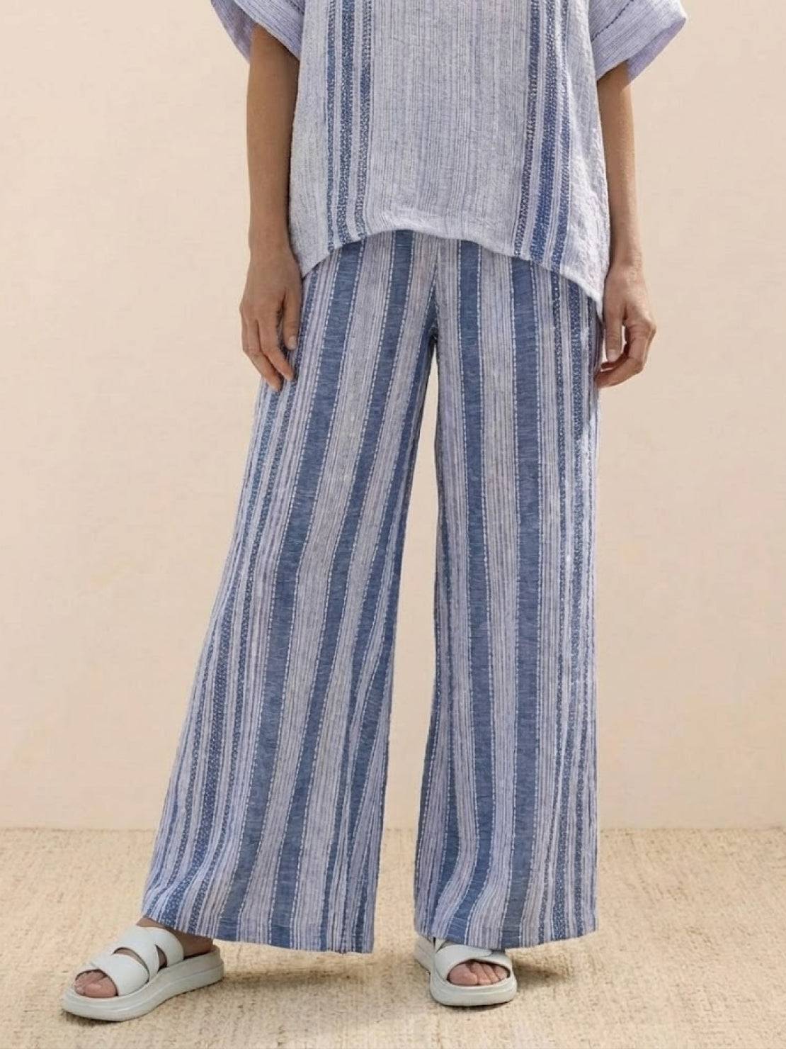 Wren | Striped Two-Piece Set with Wide-Leg Trousers and Tee
