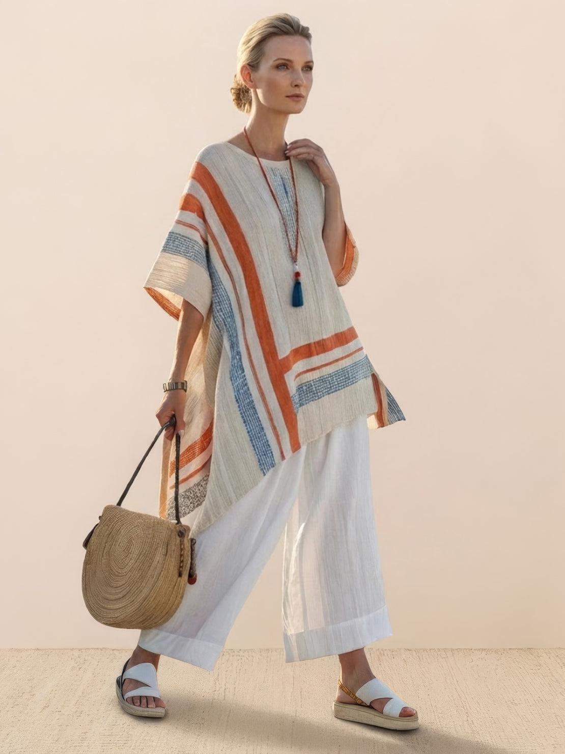 Wren | Striped Two-Piece Set with Wide-Leg Trousers and Tee