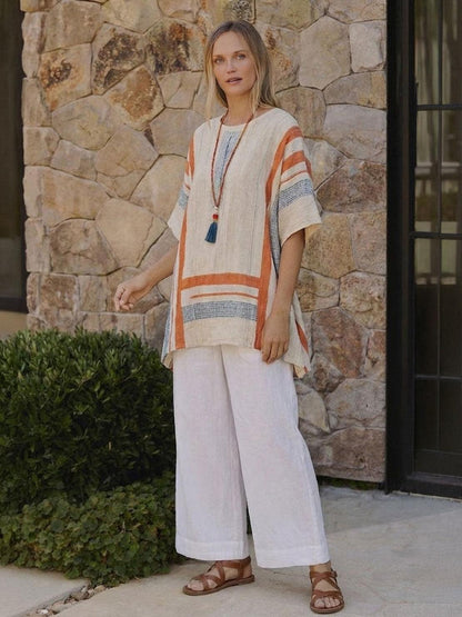 Wren | Striped Two-Piece Set with Wide-Leg Trousers and Tee