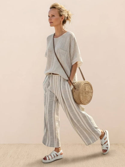 Wren | Striped Two-Piece Set with Wide-Leg Trousers and Tee