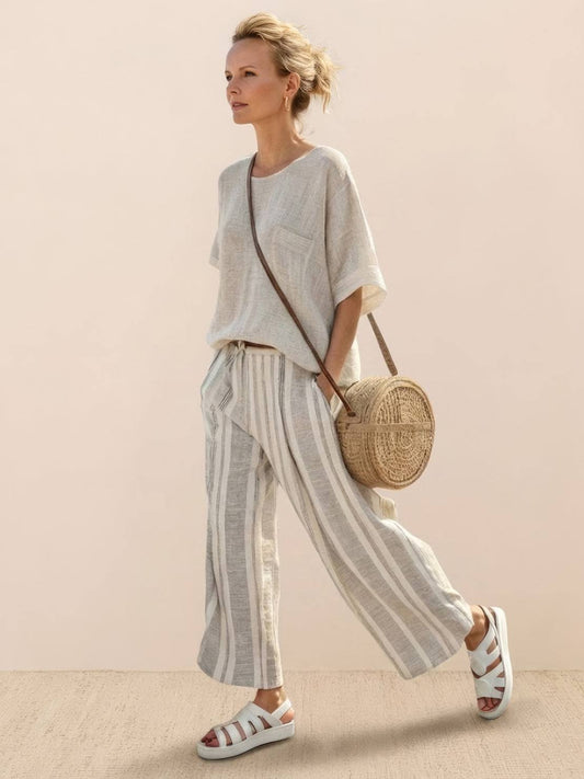 Wren | Striped Two-Piece Set with Wide-Leg Trousers and Tee
