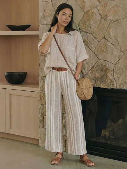 Wren | Striped Two-Piece Set with Wide-Leg Trousers and Tee