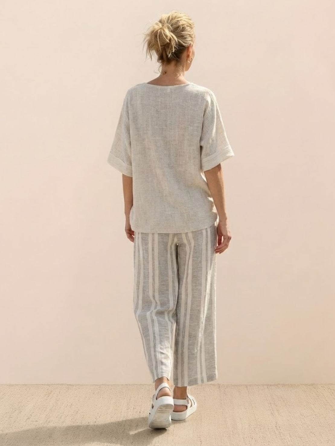 Wren | Striped Two-Piece Set with Wide-Leg Trousers and Tee