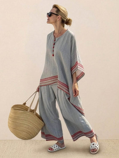 Wren | Striped Two-Piece Set with Wide-Leg Trousers and Tee