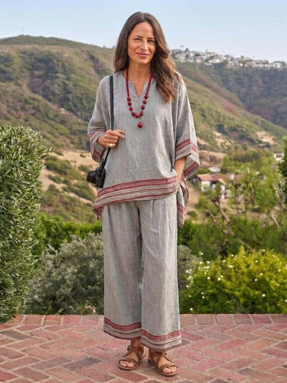Wren | Striped Two-Piece Set with Wide-Leg Trousers and Tee