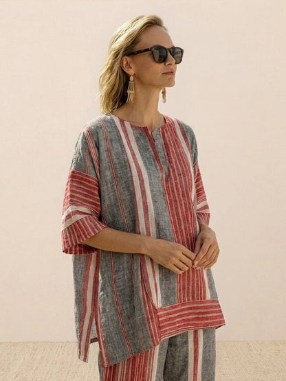 Wren | Striped Two-Piece Set with Wide-Leg Trousers and Tee