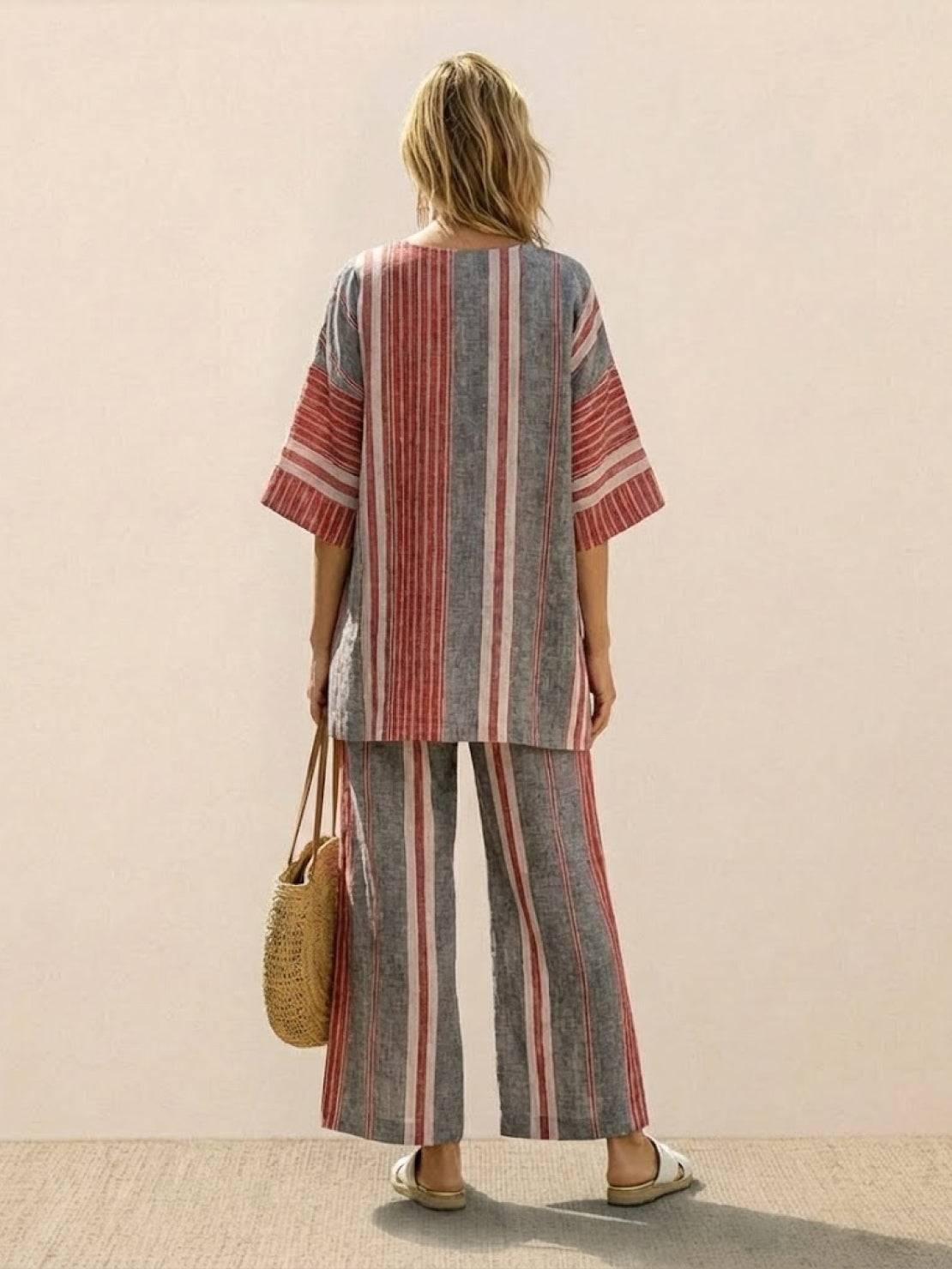 Wren | Striped Two-Piece Set with Wide-Leg Trousers and Tee