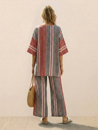 Wren | Striped Two-Piece Set with Wide-Leg Trousers and Tee