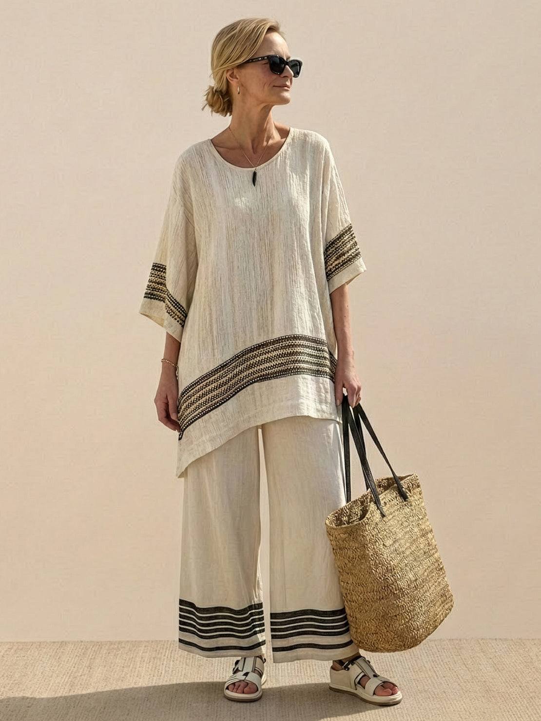 Wren | Striped Two-Piece Set with Wide-Leg Trousers and Tee