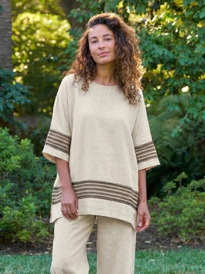 Wren | Striped Two-Piece Set with Wide-Leg Trousers and Tee