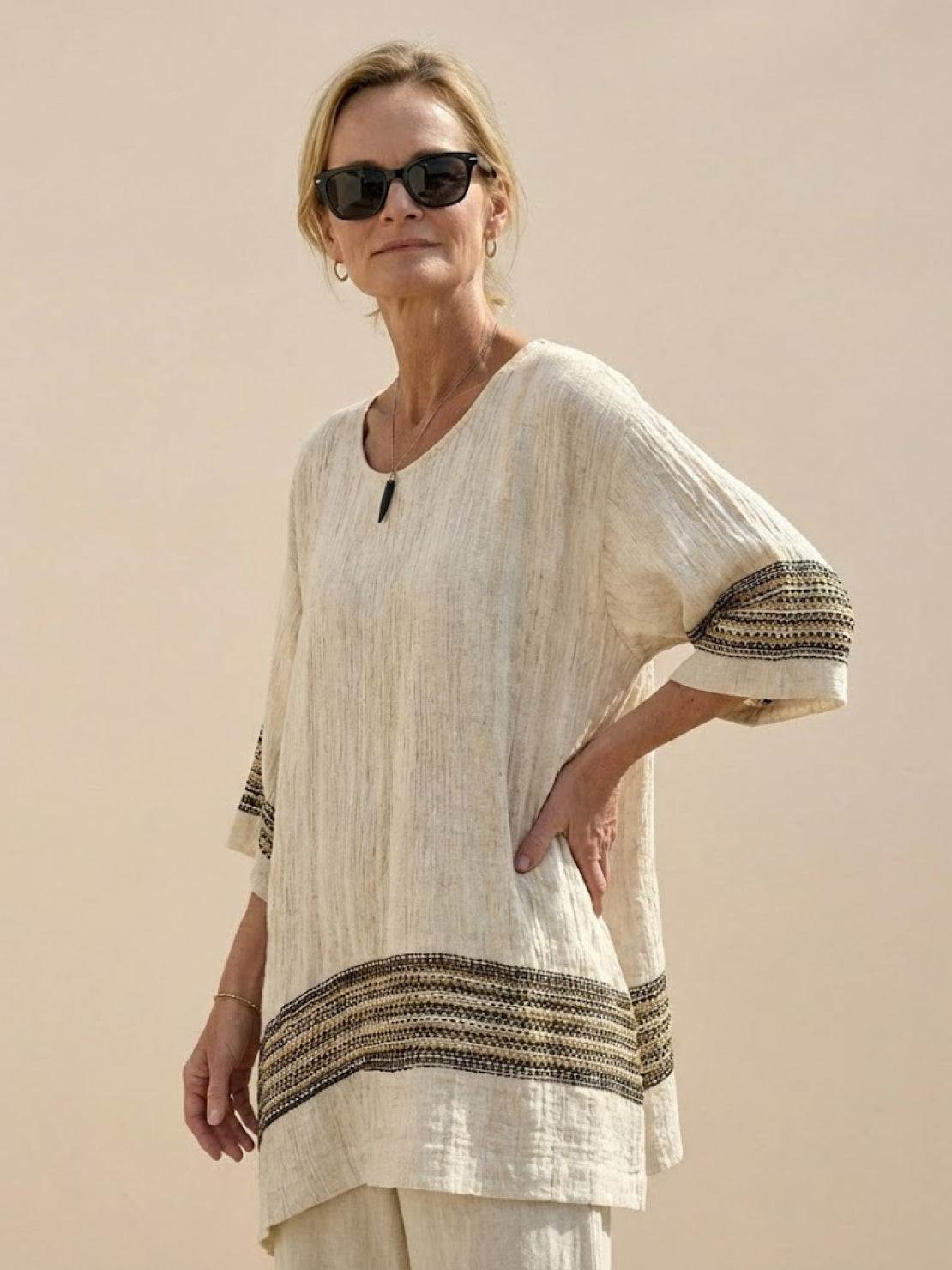 Wren | Striped Two-Piece Set with Wide-Leg Trousers and Tee