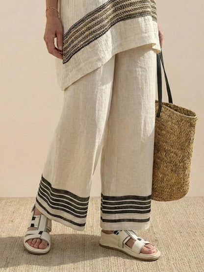Wren | Striped Two-Piece Set with Wide-Leg Trousers and Tee