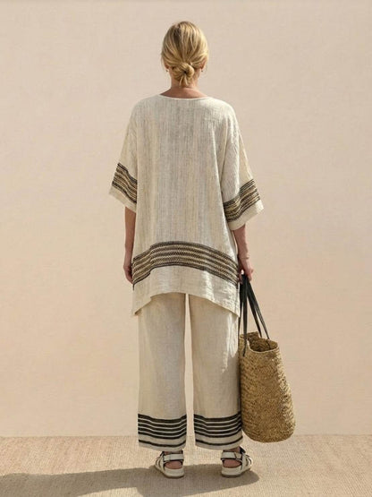 Wren | Striped Two-Piece Set with Wide-Leg Trousers and Tee