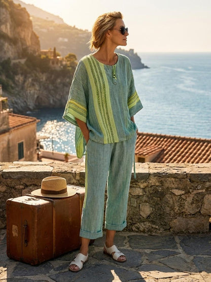 Wren | Striped Two-Piece Set with Wide-Leg Trousers and Tee