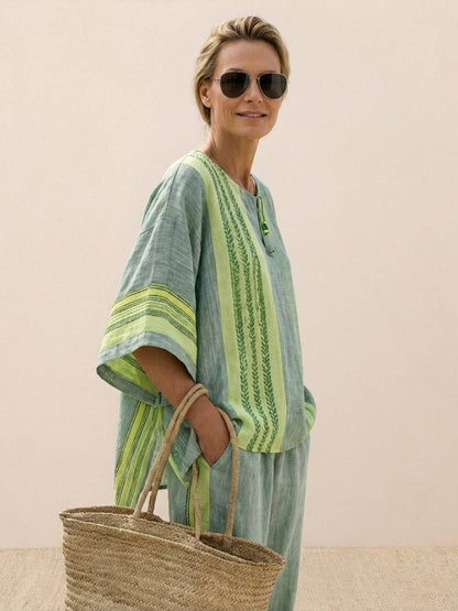 Wren | Striped Two-Piece Set with Wide-Leg Trousers and Tee