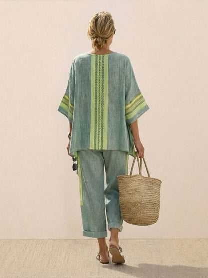 Wren | Striped Two-Piece Set with Wide-Leg Trousers and Tee