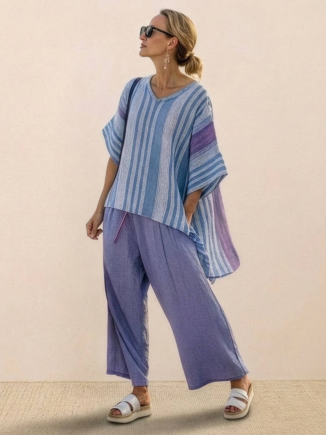 Wren | Striped Two-Piece Set with Wide-Leg Trousers and Tee