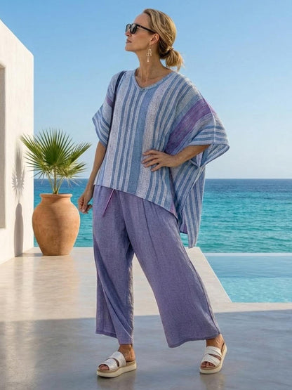 Wren | Striped Two-Piece Set with Wide-Leg Trousers and Tee