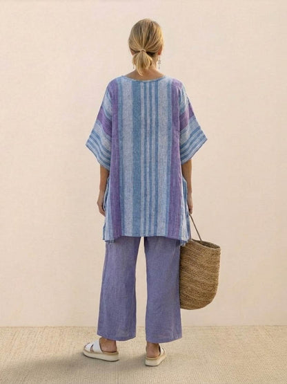 Wren | Striped Two-Piece Set with Wide-Leg Trousers and Tee